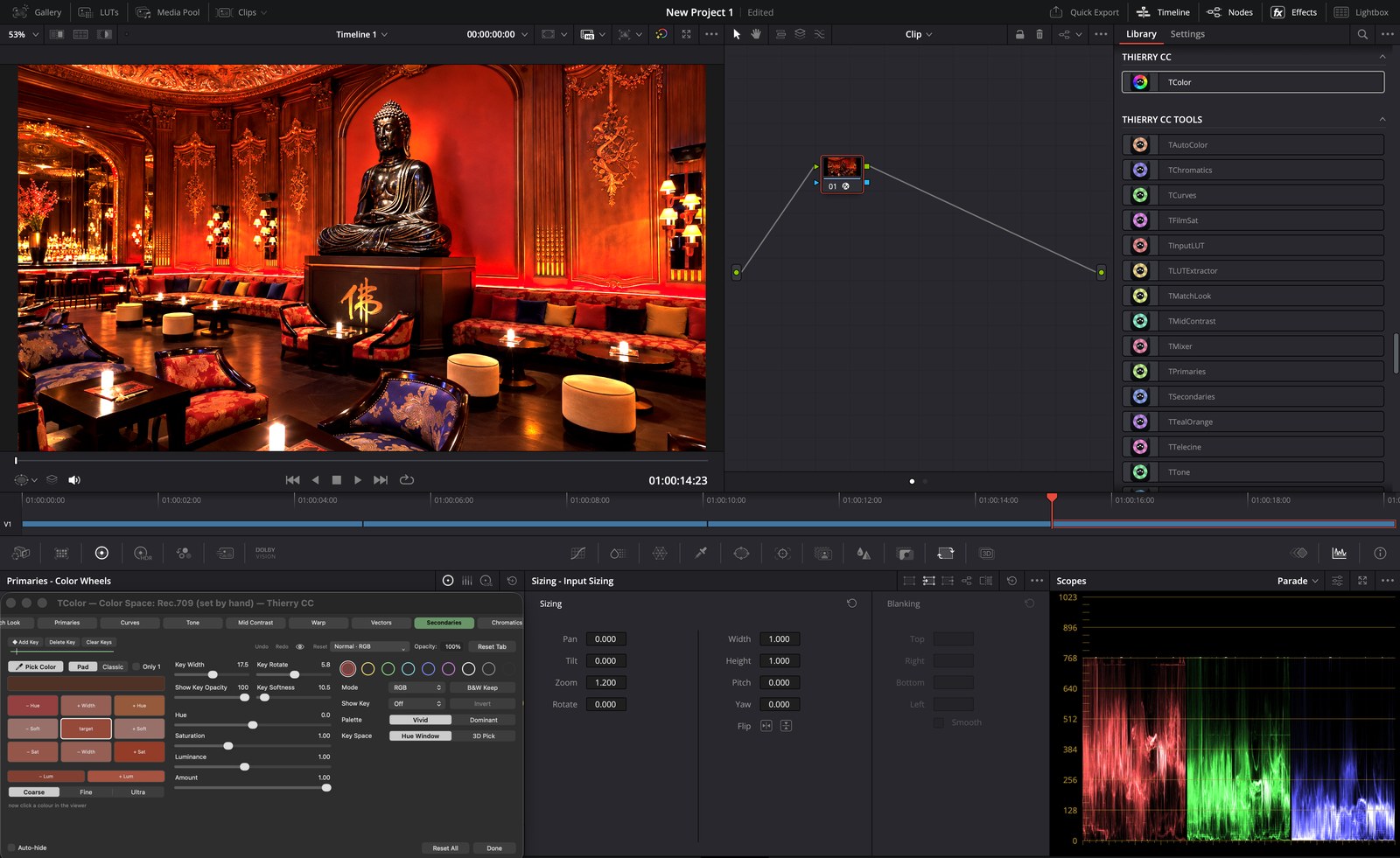 Thierry CC running on DaVinci Resolve's Color page